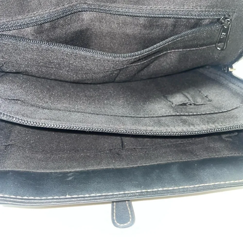 Villager Black Leather Organizer Messenger Bag